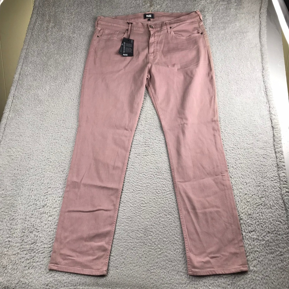 Paige Federal Slim Straight Jeans Men 40 Pink Transcend Stretch Denim NEW Defect